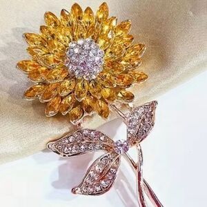 Sunflower Crystal Brooch in Gold and Silver